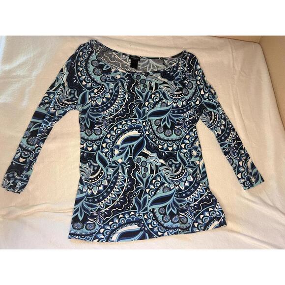 Ann Taylor Tops - Ann Taylor Women's Long Sleeve Top with Blue Paisley Print
